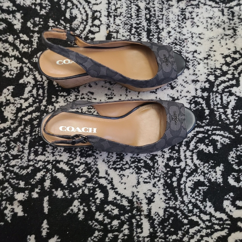 Coach Black Wedge Sandals Never Worn